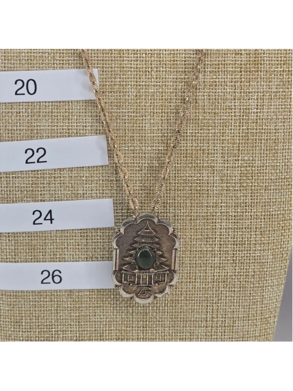 PERI Pagoda Jade Cabachon Pendant Necklace Brooch Pin Option Vintage Women's